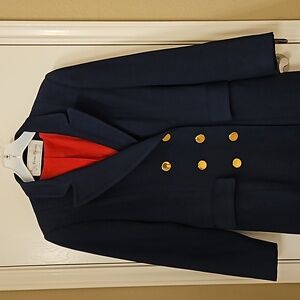 EUC Neiman Marcus 80s Vintage Ladies Evan Picone Navy Blue 100% Wool Trench Coat